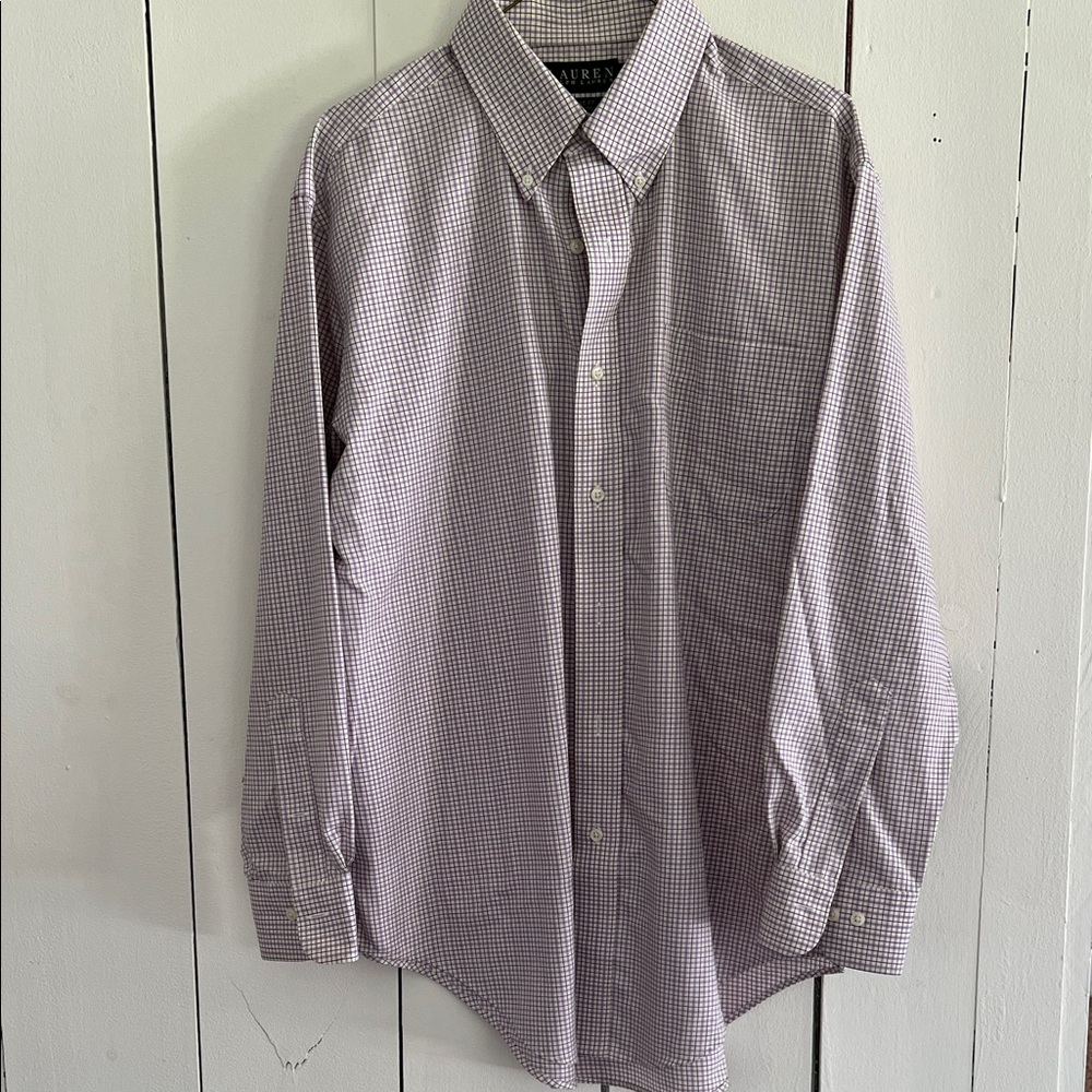 Lauren Ralph Lauren Men's Purple Gingham Shirt Size 16 1/2 Classic Fit Cotton